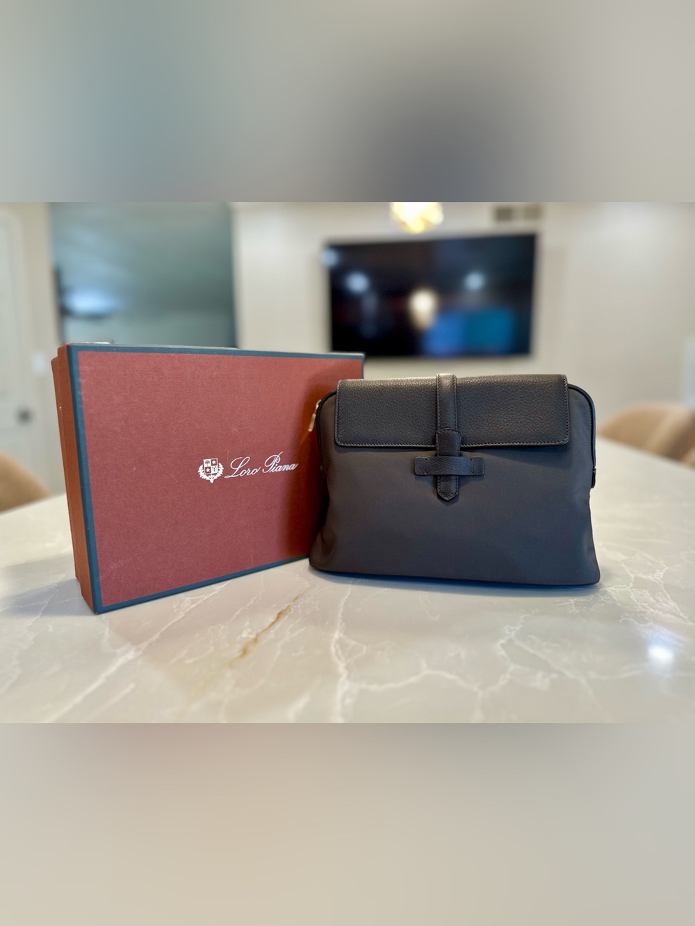 ✨ Loro Piana Black Canvas & Leather Zip Pouch / Clutch ✨